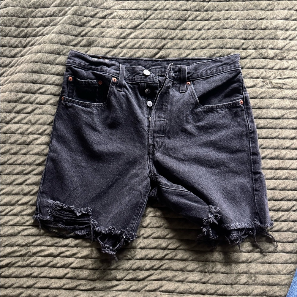 Levi’s Black Distressed Denim Shorts